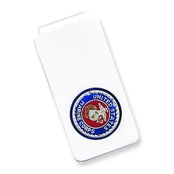 Sterling Silver U.S. Marine Corp Money Clip, blue border & gold anchor inch