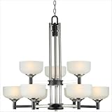 Nine Light Chandelier in Black/Brushed Nickel