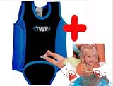 from Soles Up Front TWF 6-12 month Black/Blue baby wetsuit baby warmer neoprene wet suit for swimming pool or beach. Plus a pair of 0-12 month arm bands.
