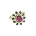 14K Yellow Gold Ladies Vibrant Ruby & Pearl Cluster Ring - Finger Sizes 5 to 12 Available