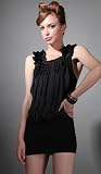CONNELLY Pleated Front with Ruffle Sleeves Dress Black