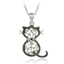 Sterling Silver Black Diamond Accent Filigree Cat Pendant