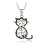 Sterling Silver Black Diamond Accent Filigree Cat Pendant