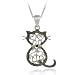 Sterling Silver Black Diamond Accent Filigree Cat Pendant