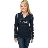 NFL Women's Seattle Seahawks Gameday Gal III Long Sleeve Split Crew Neck Thermal Tee (Traditional Navy/White, XX-Large)
