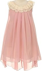 Girls Chiffon Lace-Up Summer Knee Length High-Low-Hem Flower-Girl Dress/Pageant Dress/Wedding Dress 