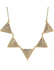 5 All Stone Triangles on Chain Shiny Gold Crystal Necklace, 18"
