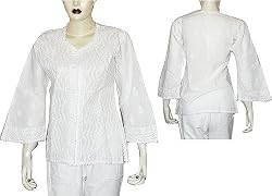 Kurti Dresses from India Chikan Embroidery Size XS (ctop406)