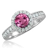 Vintage Inspired Natural Pink Sapphire Diamond Engagement Ring 14k White Gold Halo Ring (G, SI1, 1.45 cttw), 6mm, Certificate of Authenticity Vintage Inspired Natural Pink Sapphire Diamond Engagement Ring 14k White Gold Halo Ring (G, SI1, 1.45 cttw), 6mm, Certificate of Authenticity