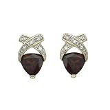14K Yellow Gold 0.05 ct. Diamond and 1 3/4 ct. Garnet Heart Earrings
