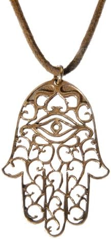 Hamsa Peace Bronze Pendant Necklace on Adjustable Natural Fiber Cord