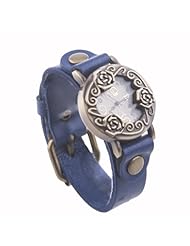 Neewer Womens Fashion Accessories Vintage Carved Engraved Bronzy Rose Leather Wrist Watch Dark Blue