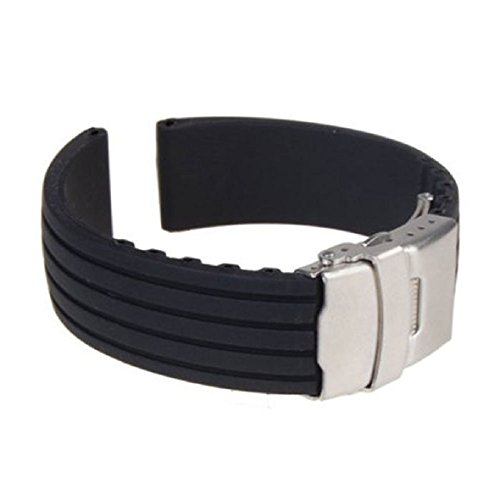 Tonsee Silicone Rubber Watch Strap Band Deployment Buckle Waterproof 24mm