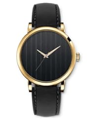 SPRAWL Aanalog Fashion Series Gold Ladies Watches of Genuine Black Leather Strap,Unique Wrist Watch for Women Girls Designed with Black bars
