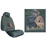 Car Truck SUV Labrador Retriever Trio with Bone Dog Print Seat Covers 2 Charcoal Grey Universal Low Back with Head Rest Covers Vehicle Bucket Seatcovers