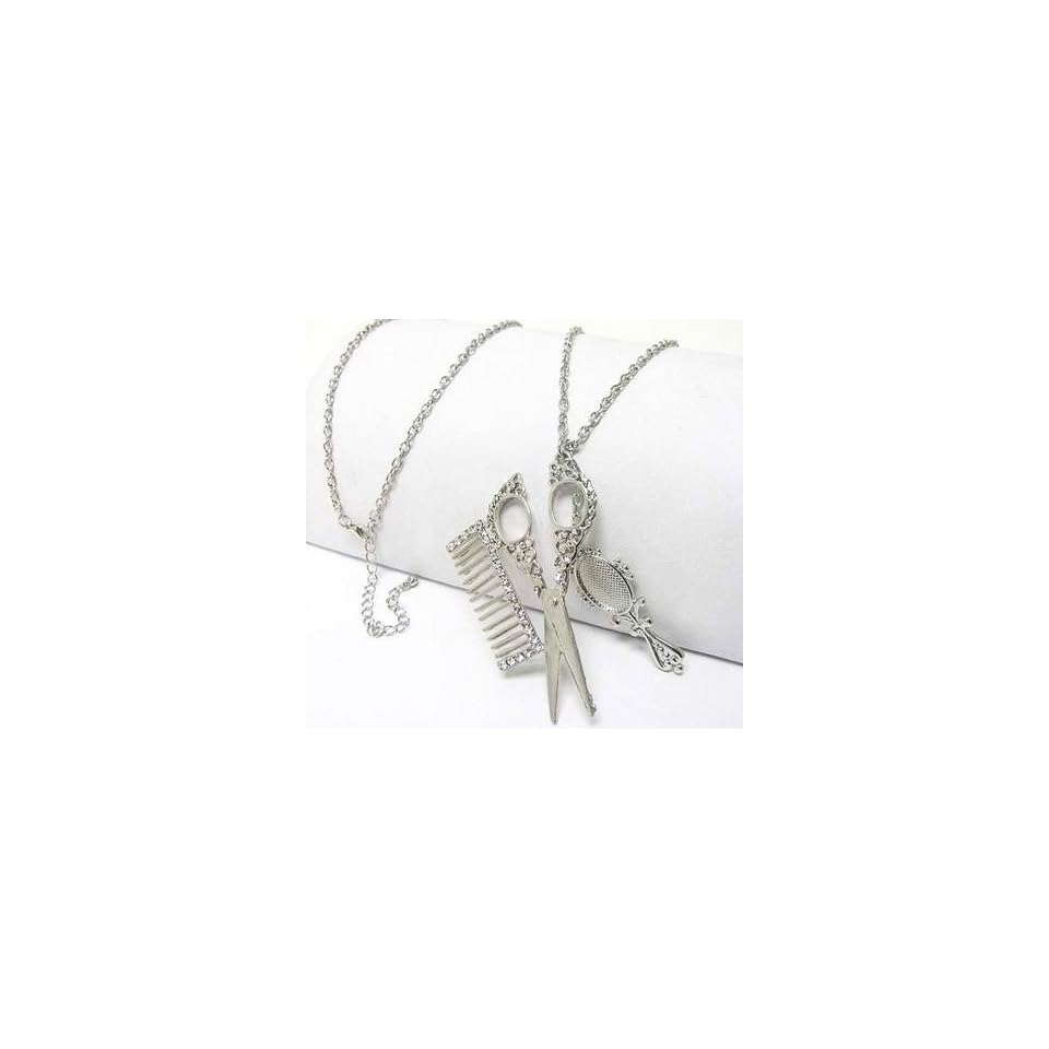 Hair Stylist Crystal Scissors Comb Long Necklace Beauty On Popscreen