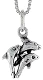 Sterling Silver Triple Dolphin Pendant, 10/16 in. (17mm) tall