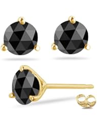 1/2 (0.46-0.55) Cts of 3.70-3.90 mm AAA Round Rose Cut Black Diamond Stud Earrings in 14K Yellow Gold