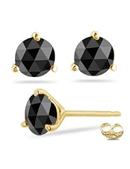 1/4 (0.21-0.27) Cts of 2.50-3.00 mm AAA Round Rose Cut Black Diamond Stud Earrings in 14K Yellow Gold