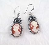 Flower Topped Coral Cameo Earrings