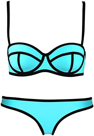 BlueVega Colorful Sexy Neoprene Padded Swimsuit Bikini Set Swimwear for Women-Blue-X-Large