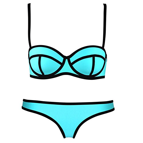 BlueVega Colorful Sexy Neoprene Padded Swimsuit Bikini Set Swimwear for Women-Blue-X-Large