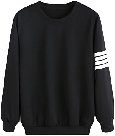 Waloneby Women's Crew Neck Pullovers Varsity-Striped Sweatshirt (M, Black)