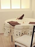 NAPPE ANTI-TACHES RONDE 180 cm FERIA ECRU/CHOCO 100% COTON