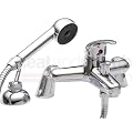 Duchy Siren Pillar Mounted Bath Shower Mixer Tap with Shower Kit and Wall Bracket