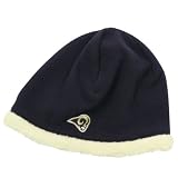St. Louis Rams Fleece / Burber Trimmed Winter Knit Beanie Hat - Navy