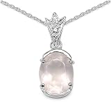 2.60 Carat Genuine Rose Quartz & White Cubic Zircone Sterling Silver Pendant
