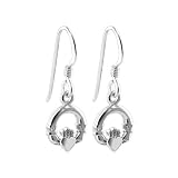 Cute Little 6 x 4mm Claddagh Sterling Silver French Wire Hook Dangle Earrings