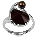 Natural Dark Cherry Amber Pearl Sterling Silver Drop Ring