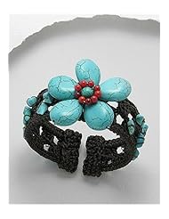 Flower Cotton Waxed Thread Reconstructed Turquoise Bracelet