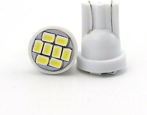 8-SMD T10 12V Car Replacement Bulbs LED Light 168 194 3020 W5W - White, Pack of 12