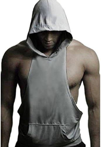 Mens Fashion Sleeveless Hoodie Fitness Tank Top With Kangaroo Pocket