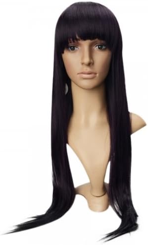 USA Seller Women Wig Special Color Purple Black Long Straight Wig Front Neat Bang Cosplay Party Show Hairstyle With Round Cap