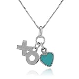 Sterling Silver Created Turquoise Heart Charm Pendant, 18