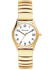 Pierre Lannier Womens Analog Quartz Watch, Yellow Steel with Date Indicator, White Dial and Golden Expandable Bracelet - 172C509
