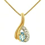 Aquamarine and Pave Diamond Pendant on Chain .04cttw