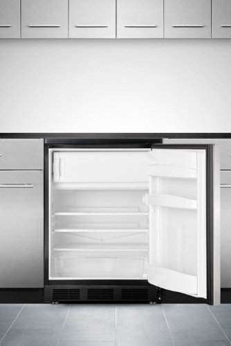 Summit 5.3 cu. Ft. 24 Inch Under Counter Refrigerator - Black with Stainless Steel Door & Towel Bar