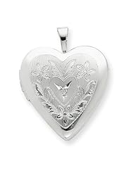 Sterling Silver 20mm Heart & Flowers Diamond Heart Locket 18" Necklace