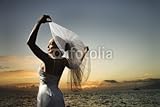 IMAGE OF Wallmonkeys Peel and Stick Wall Decals - Bride Holding out Veil on Beach. - 60