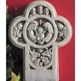 Cast Stone Nativity Cross Baby Jesus Angel Garden Wall Plaque