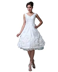 A-line V-neck Taffeta Natural   Waistline Tea Length Lace  Dress