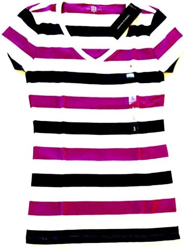 Tommy Hilfiger Women's V-neck Short Sleeve Striped Logo T-shirt (Purple/white/blue) (Large, Purple/White/Blue)