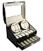 TOP QUALITY BLACK WOOD QUAD WATCH WINDER (4) +12 STORAGE BOX CASE
