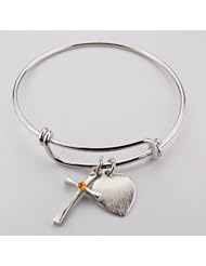 Small Bangle Bracelet with Topaz Birthstone Cross & Engravable Heart