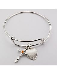 Large Bangle Bracelet with Topaz Birthstone Cross & Engravable Heart