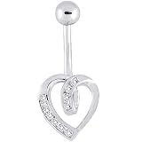 14K White Gold .15 ct tw Genuine Diamond Channel Heart Belly Ring